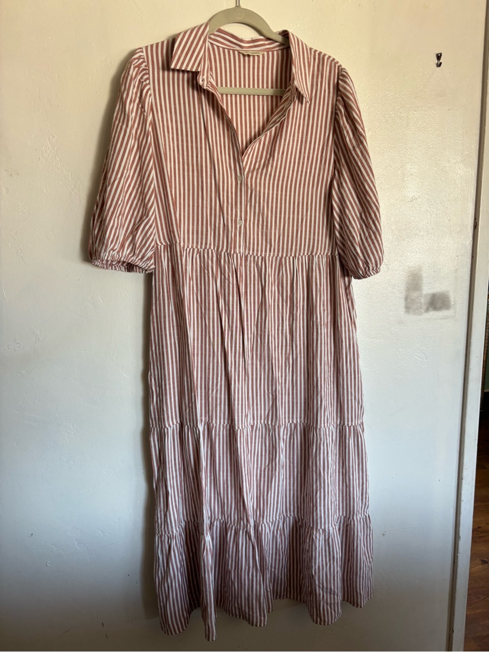 Max Studio Rust Brown and White Striped Midi Dress